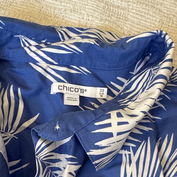 Chicos  Blue and White Palm Print Shirt - Picture 3 of 6